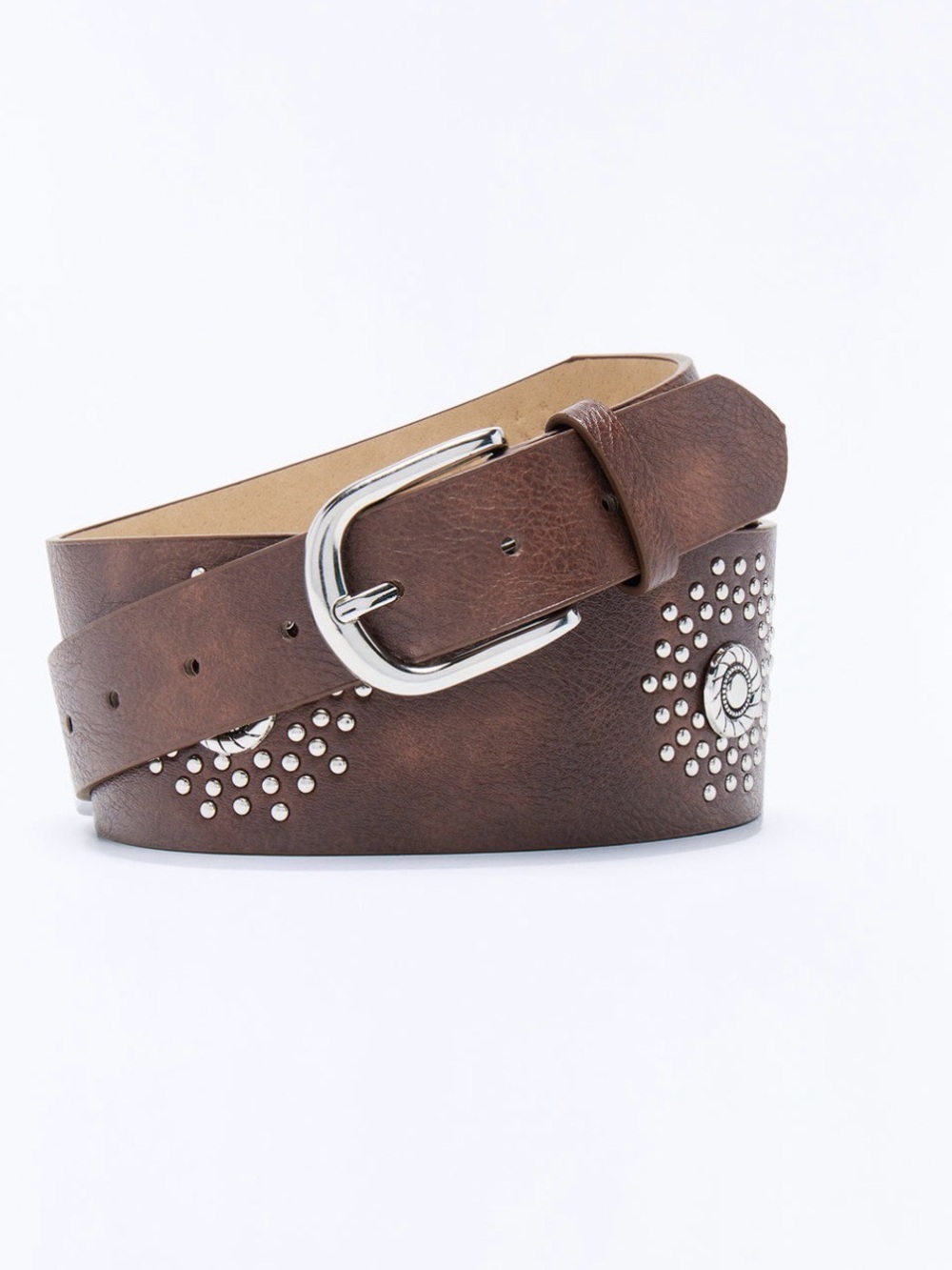 Brown Western Concho Hip Belt Studded Silver Buckle Boho Cowgirl Wide Belt - Picture 2 of 2